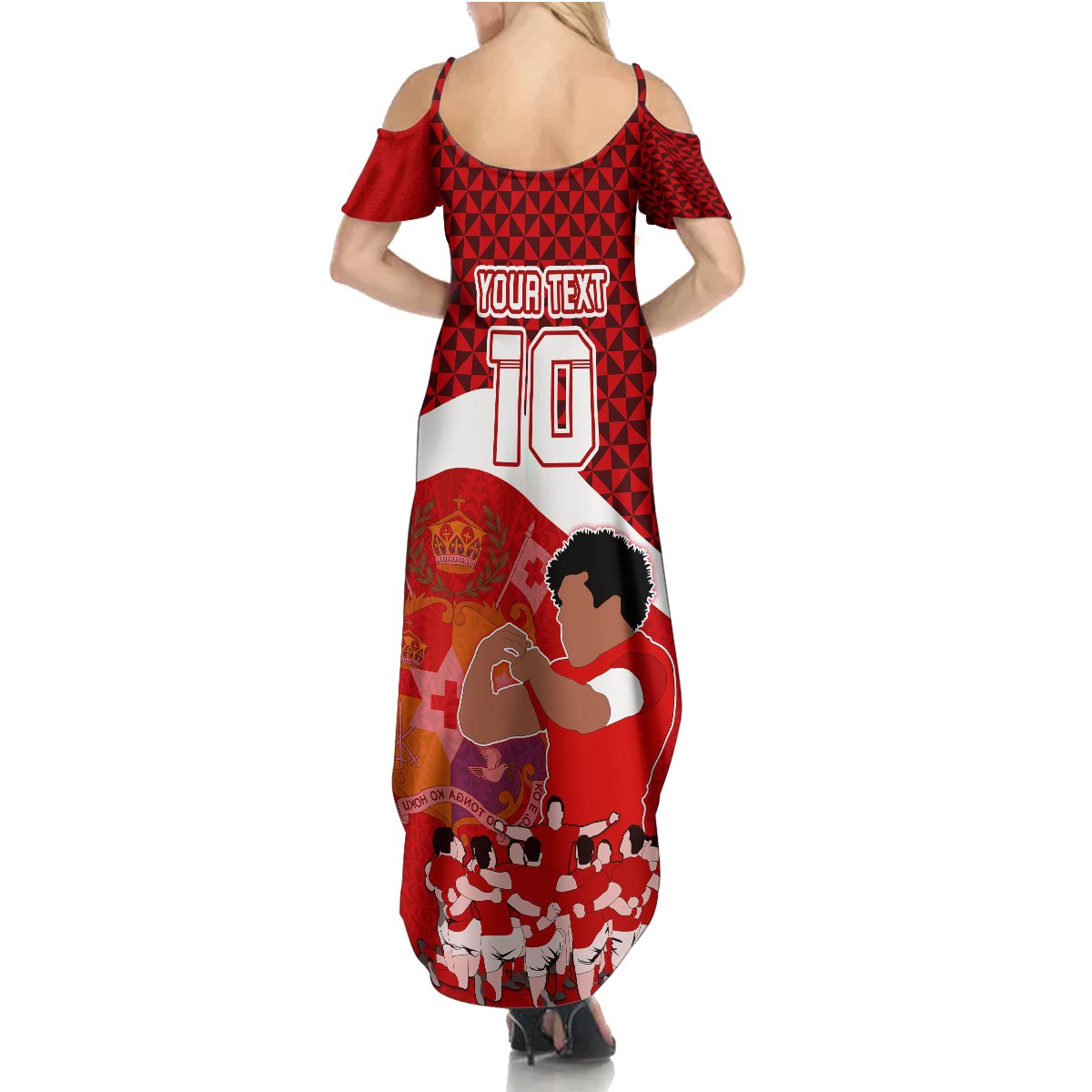 Personalised Tonga Rugby Summer Maxi Dress Sipi Tau Dance Coat of Arms Ngatu Pattern LT03 - Polynesian Pride