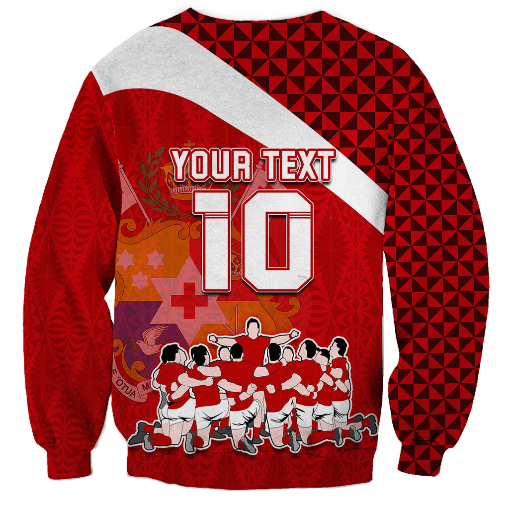 Personalised Tonga Rugby Sweatshirt Sipi Tau Dance Coat of Arms Ngatu Pattern LT03 - Polynesian Pride