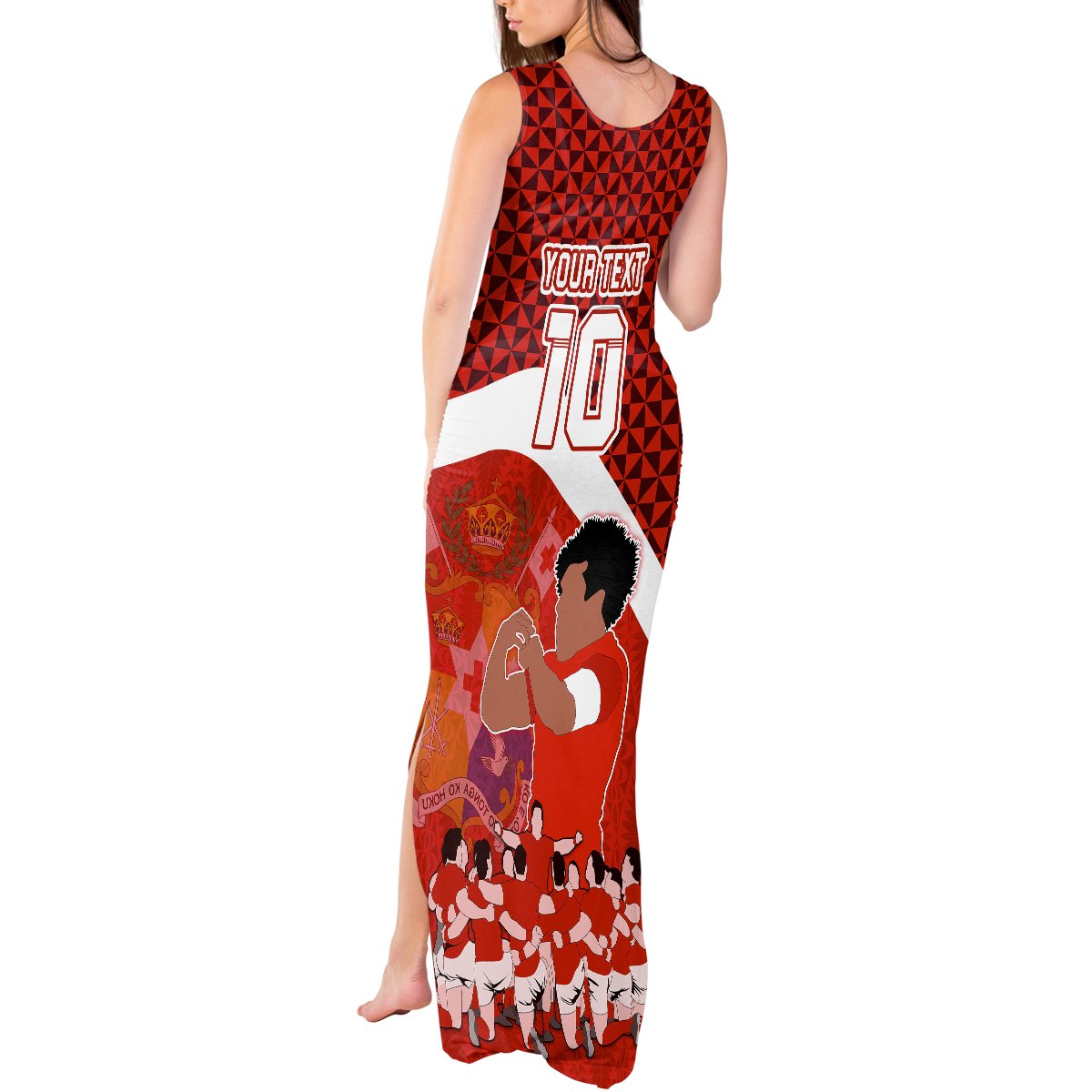 Personalised Tonga Rugby Tank Maxi Dress Sipi Tau Dance Coat of Arms Ngatu Pattern LT03 - Polynesian Pride