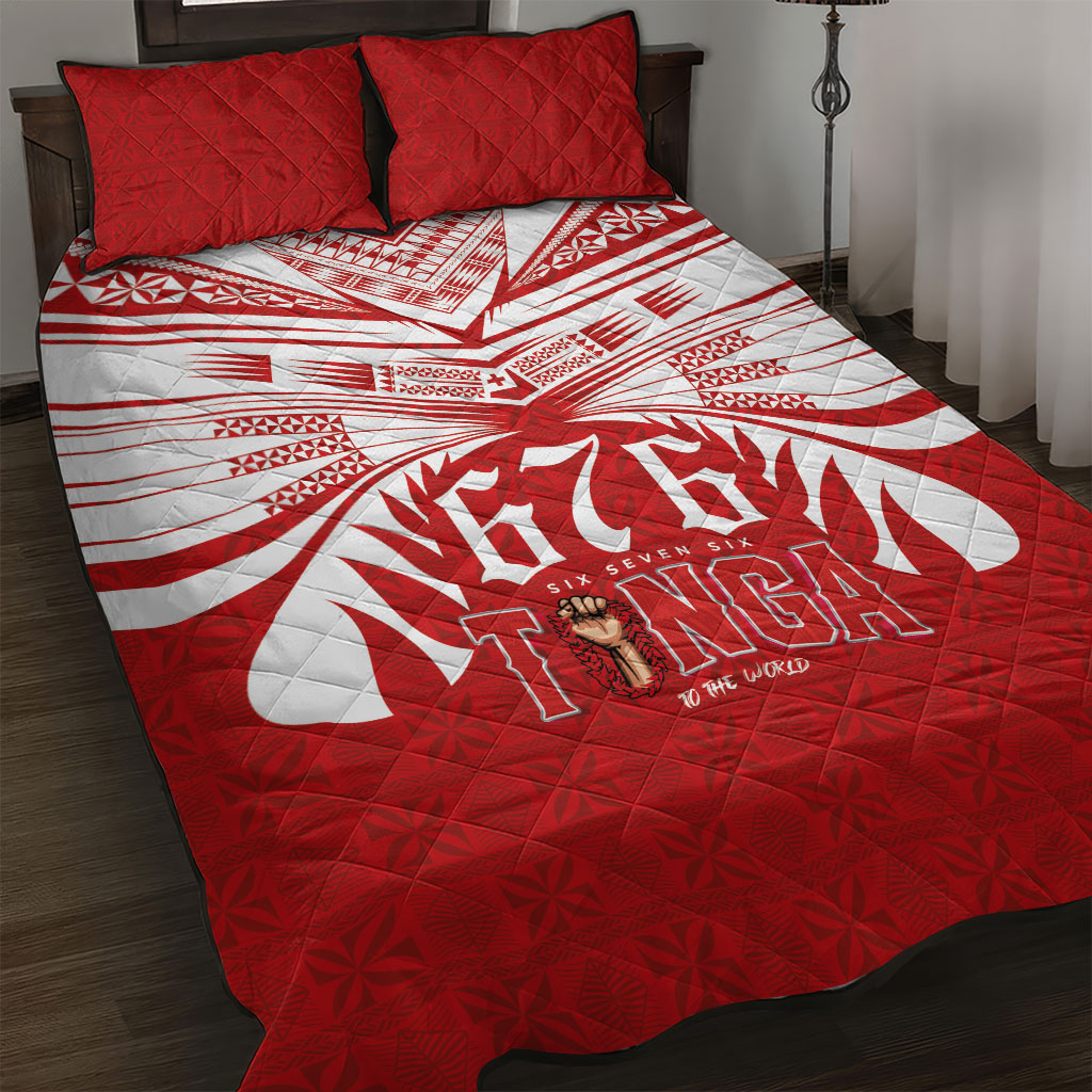 Tonga Rugby Quilt Bed Set Sipi Tau - Six Seven Six to the World LT03 Red - Polynesian Pride