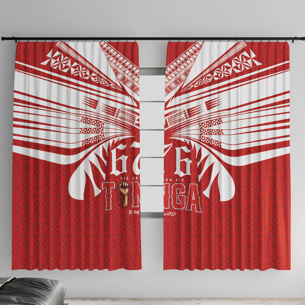 Tonga Rugby Window Curtain Sipi Tau - Six Seven Six to the World LT03 With Hooks Red - Polynesian Pride