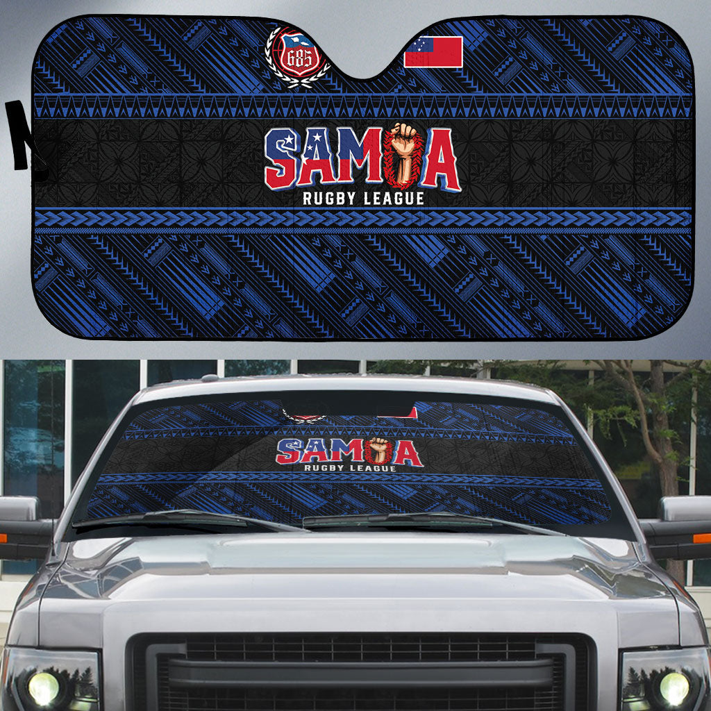 Toa Samoa Rugby Auto Sun Shade Siva Tau - Samoan Warriors Pacific Pattern LT03 Navy - Polynesian Pride