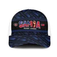 Toa Samoa Rugby Mesh Trucker Cap Siva Tau - Samoan Warriors Pacific Pattern LT03 One Size White Navy - Polynesian Pride