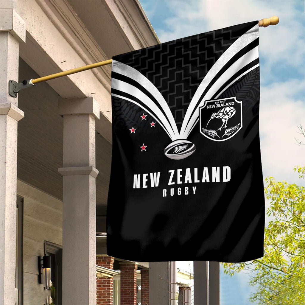 New Zealand Maori Rugby Garden Flag Aotearoa Tribal Motif Retro Concept LT03 House Flag Black - Polynesian Pride