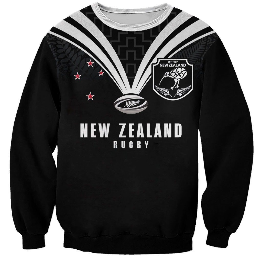 New Zealand Maori Rugby Custom Sweatshirt Aotearoa Tribal Motif Retro Concept LT03 Unisex Black - Polynesian Pride