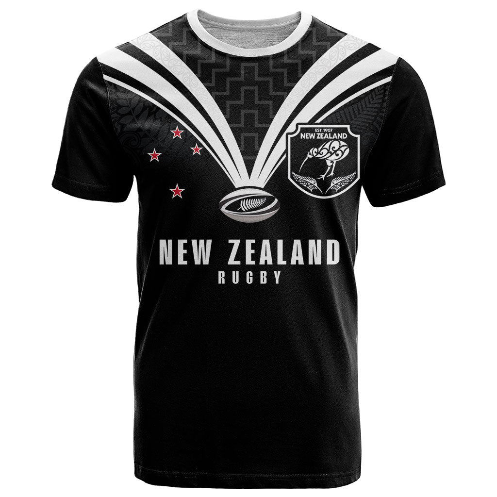 New Zealand Maori Rugby Custom T Shirt Aotearoa Tribal Motif Retro Concept LT03 Black - Polynesian Pride