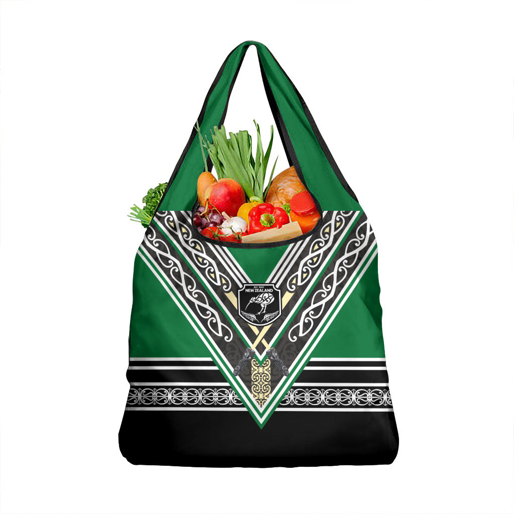 New Zealand Maori Rugby Grocery Bag Aotearoa Koru Geometric - Naturalistic Green