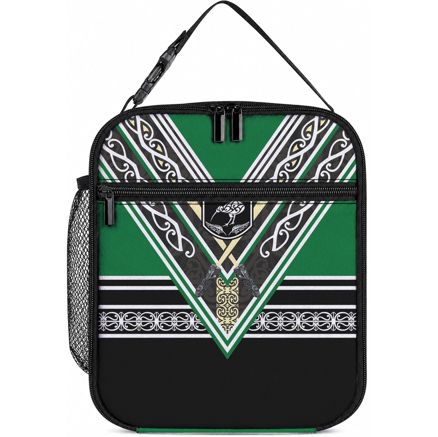 New Zealand Maori Rugby Lunch Bag Aotearoa Koru Geometric - Naturalistic Green LT03 10.2 × 8.3 × 4.3 inch Green - Polynesian Pride