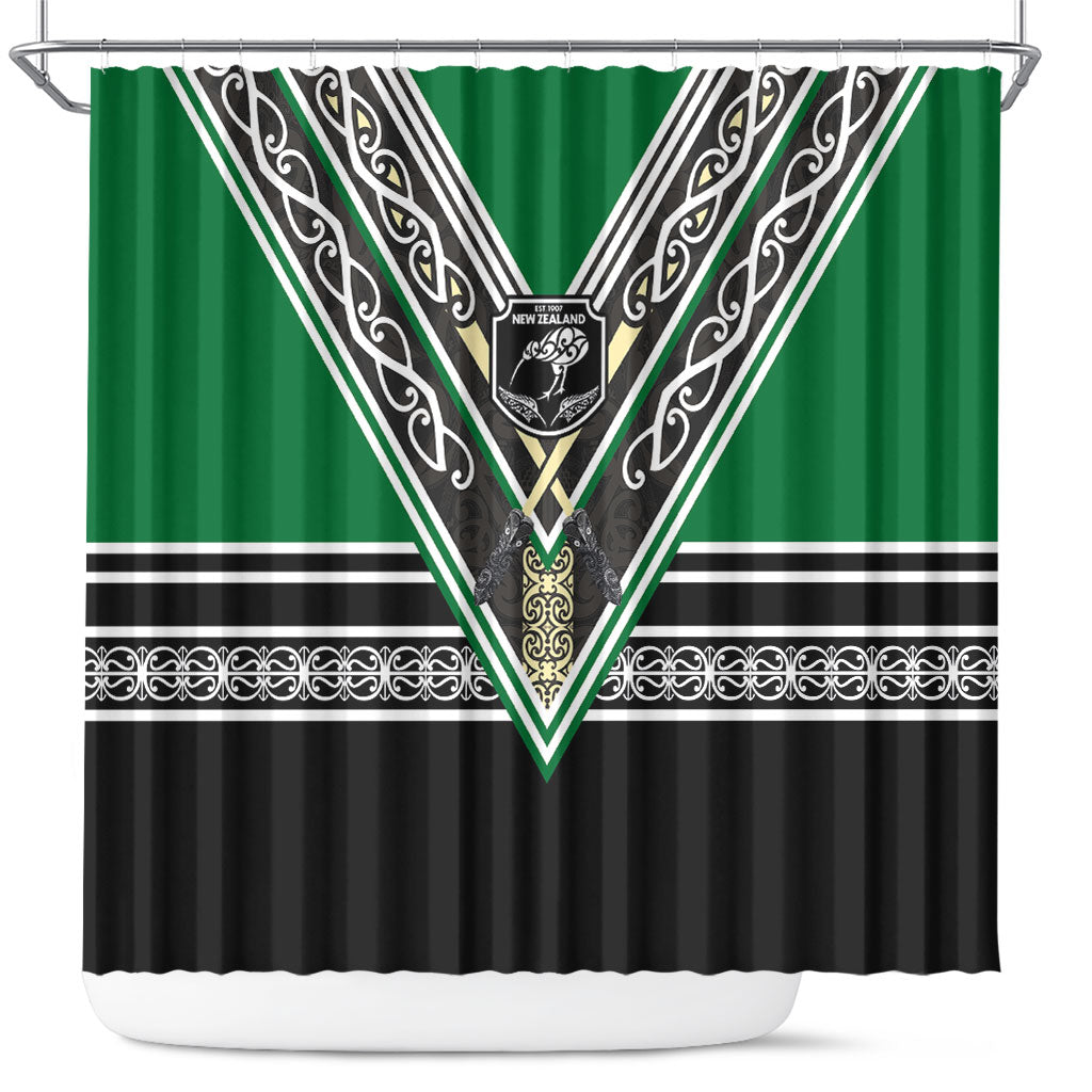 New Zealand Maori Rugby Shower Curtain Aotearoa Koru Geometric - Naturalistic Green LT03 Green - Polynesian Pride