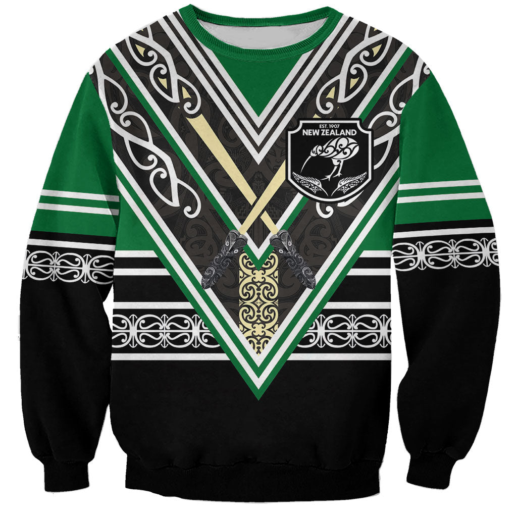 New Zealand Maori Rugby Custom Sweatshirt Aotearoa Koru Geometric - Naturalistic Green LT03 Unisex Green - Polynesian Pride