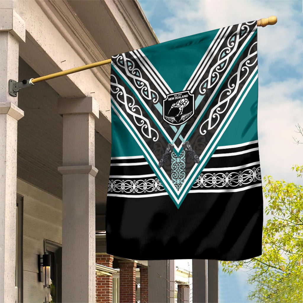 New Zealand Maori Rugby Garden Flag Aotearoa Koru Geometric - Oceanic Color LT03 House Flag Turquoise - Polynesian Pride