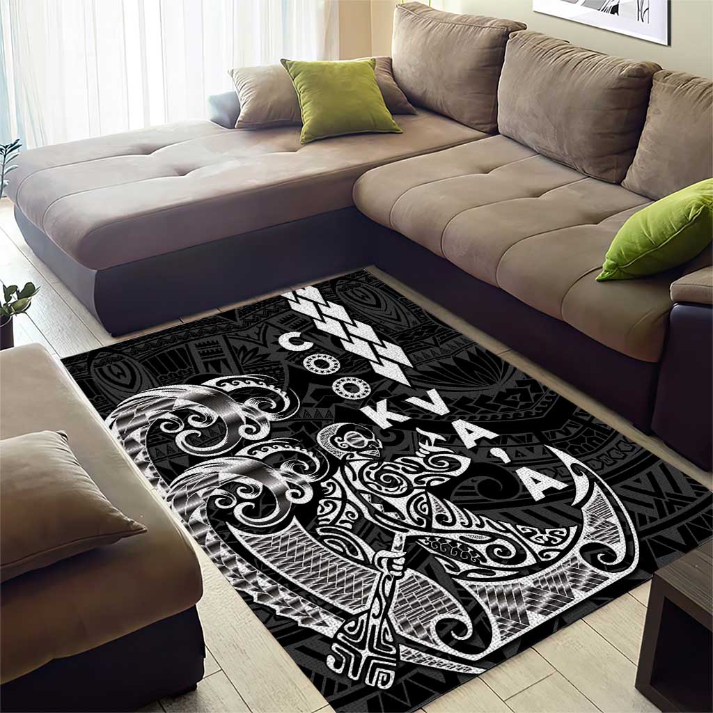Cook Islands Vaa Polynesian Art Tattoo Area Rug Black Color