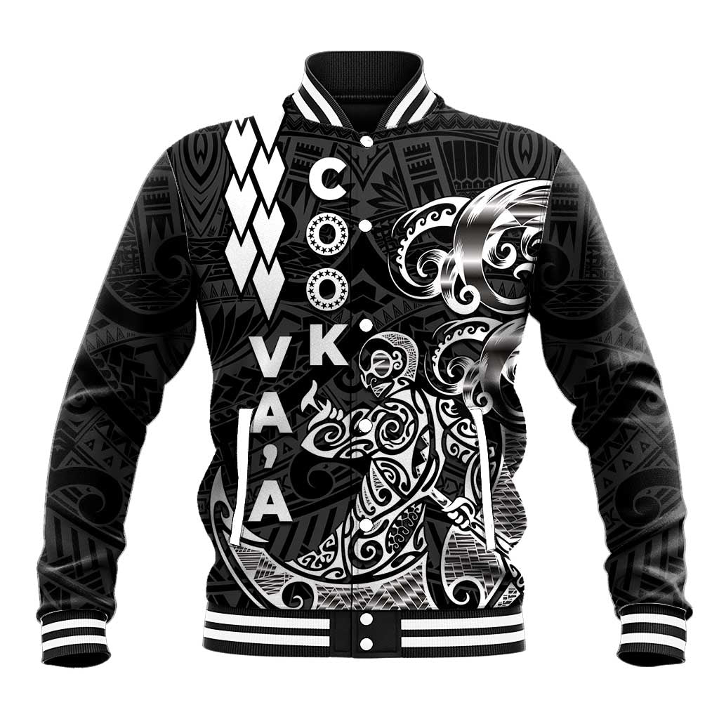 Cook Islands Va'a Polynesian Art Tattoo Baseball Jacket Black Color LT03 Unisex Black - Polynesian Pride