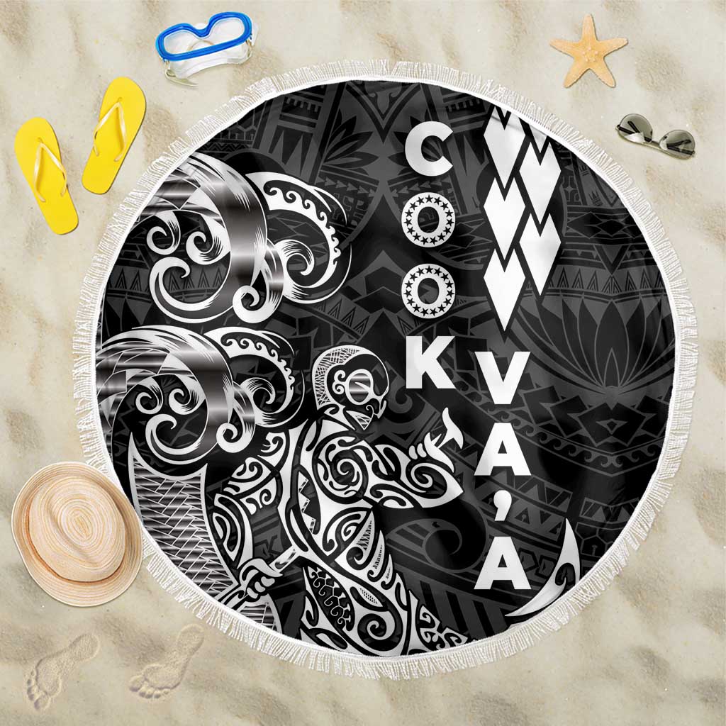Cook Islands Va'a Polynesian Art Tattoo Beach Blanket Black Color LT03 One Size 150cm Black - Polynesian Pride