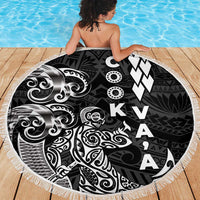 Cook Islands Va'a Polynesian Art Tattoo Beach Blanket Black Color LT03 - Polynesian Pride