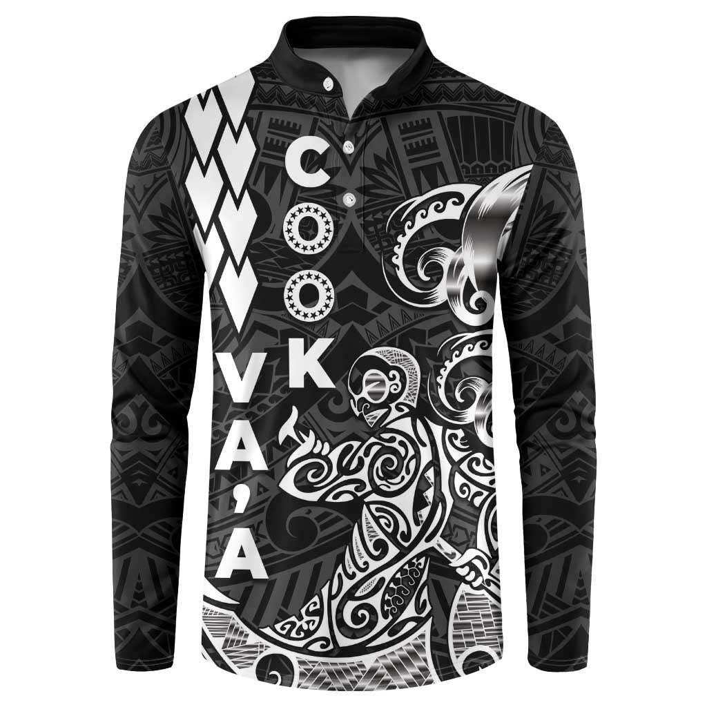 Cook Islands Va'a Polynesian Art Tattoo Button Sweatshirt Black Color LT03 Black - Polynesian Pride