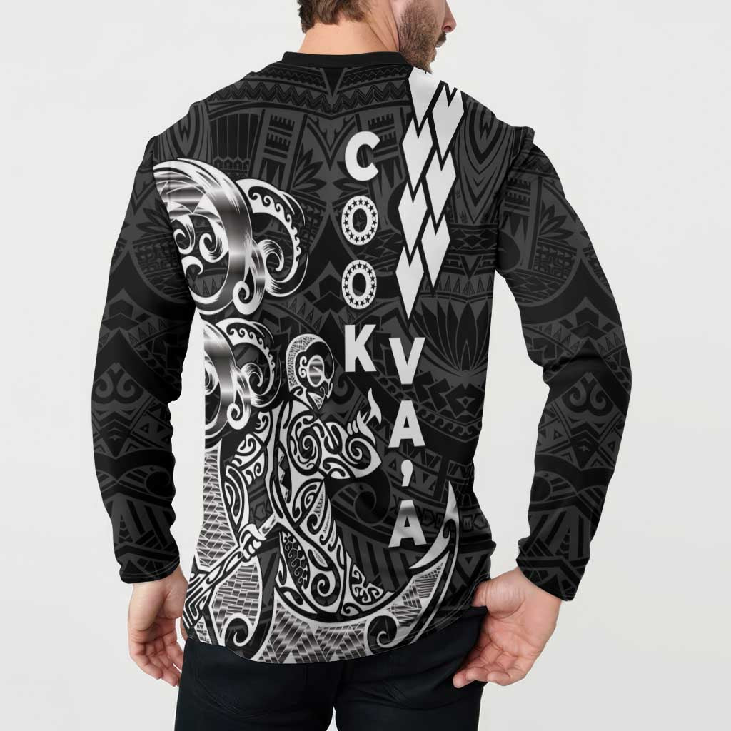 Cook Islands Va'a Polynesian Art Tattoo Button Sweatshirt Black Color LT03 - Polynesian Pride