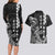 Cook Islands Vaa Polynesian Art Tattoo Couples Matching Long Sleeve Bodycon Dress and Hawaiian Shirt Black Color