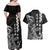 Cook Islands Vaa Polynesian Art Tattoo Couples Matching Off Shoulder Maxi Dress and Hawaiian Shirt Black Color