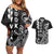 Cook Islands Vaa Polynesian Art Tattoo Couples Matching Off Shoulder Short Dress and Hawaiian Shirt Black Color