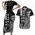 Cook Islands Vaa Polynesian Art Tattoo Couples Matching Short Sleeve Bodycon Dress and Hawaiian Shirt Black Color