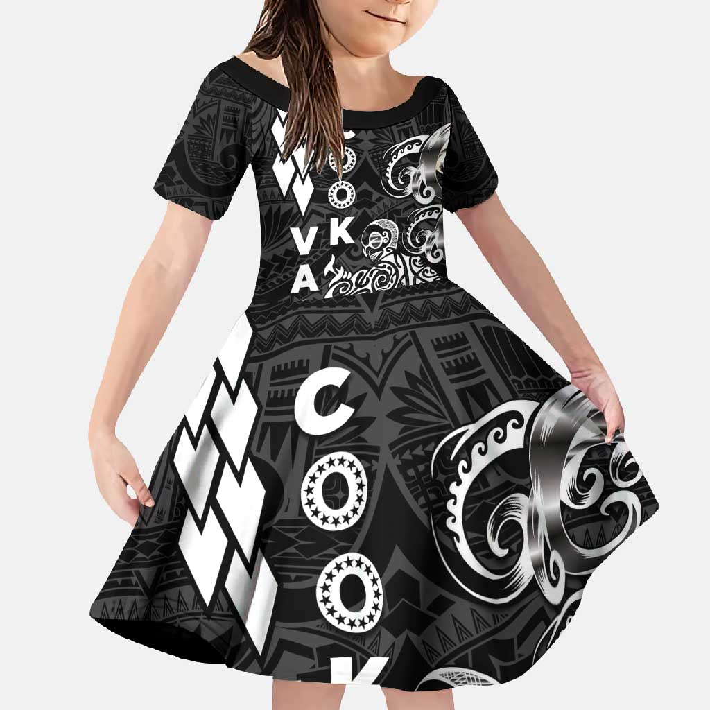 Cook Islands Vaa Polynesian Art Tattoo Family Matching Mermaid Dress and Hawaiian Shirt Black Color