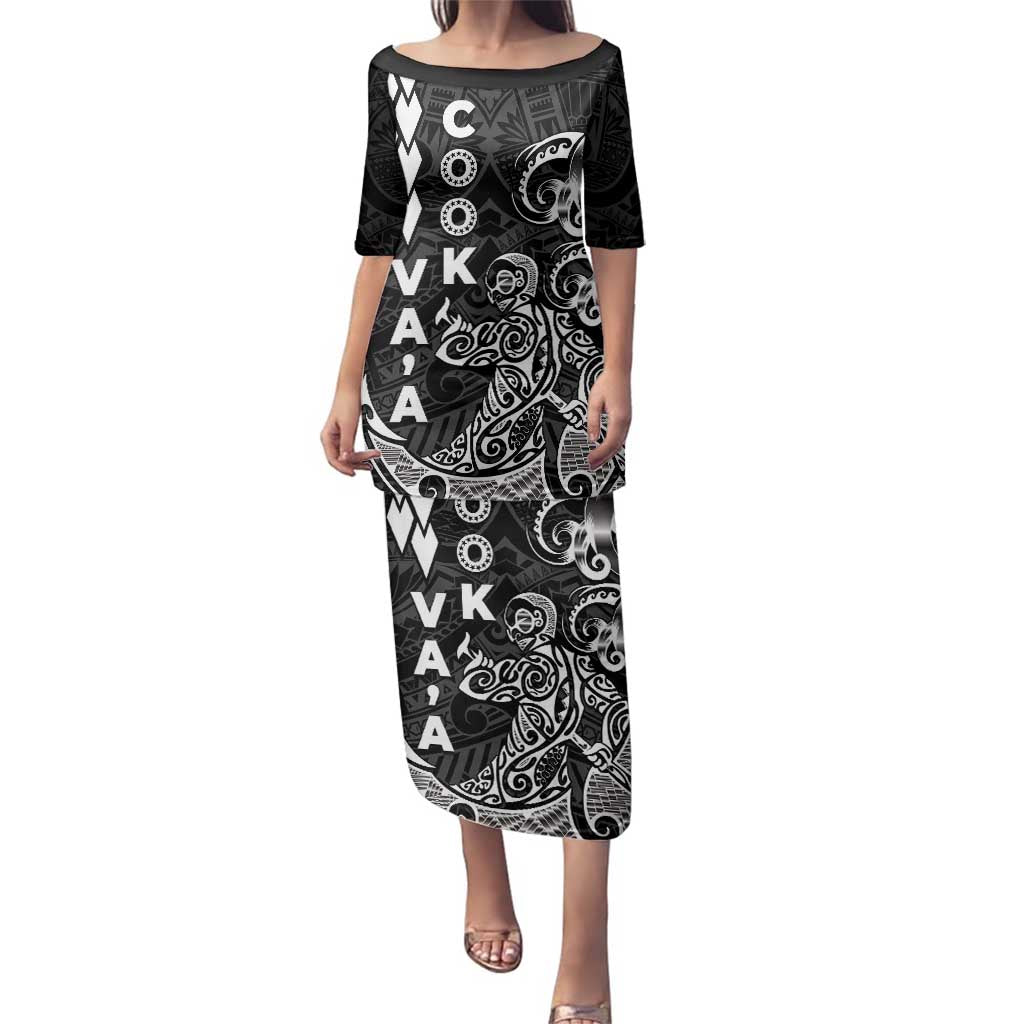 Cook Islands Vaa Polynesian Art Tattoo Family Matching Puletasi and Hawaiian Shirt Black Color