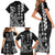 Cook Islands Vaa Polynesian Art Tattoo Family Matching Short Sleeve Bodycon Dress and Hawaiian Shirt Black Color