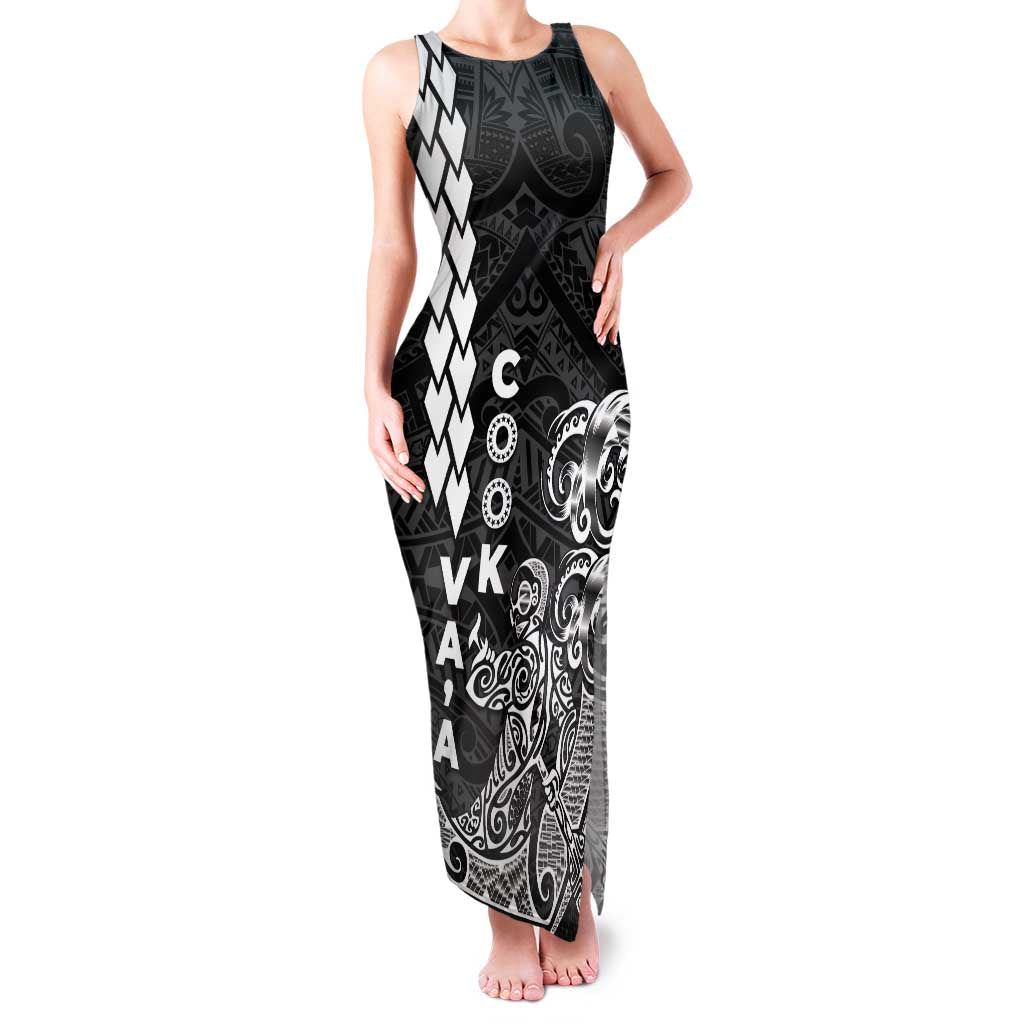 Cook Islands Vaa Polynesian Art Tattoo Family Matching Tank Maxi Dress and Hawaiian Shirt Black Color