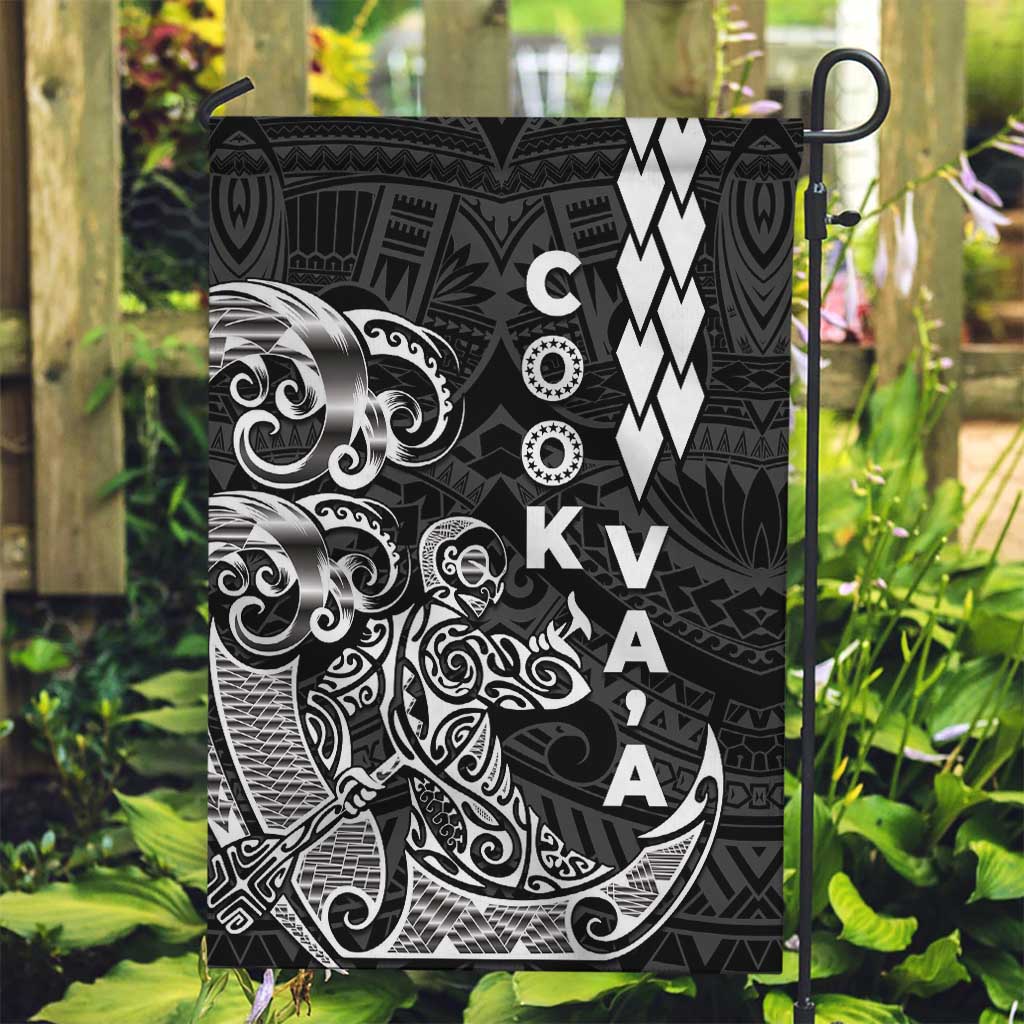 Cook Islands Va'a Polynesian Art Tattoo Garden Flag Black Color LT03 Garden Flag Black - Polynesian Pride