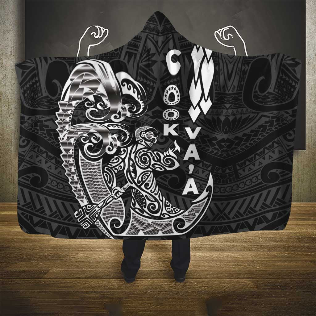 Cook Islands Va'a Polynesian Art Tattoo Hooded Blanket Black Color LT03 - Polynesian Pride