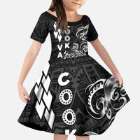 Cook Islands Vaa Polynesian Art Tattoo Kid Short Sleeve Dress Black Color