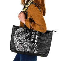 Cook Islands Va'a Polynesian Art Tattoo Leather Tote Bag Black Color LT03 Black - Polynesian Pride