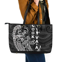 Cook Islands Va'a Polynesian Art Tattoo Leather Tote Bag Black Color LT03 - Polynesian Pride