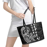 Cook Islands Va'a Polynesian Art Tattoo Leather Tote Bag Black Color LT03 - Polynesian Pride