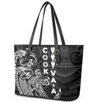 Cook Islands Va'a Polynesian Art Tattoo Leather Tote Bag Black Color LT03 - Polynesian Pride