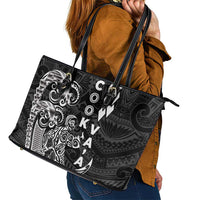 Cook Islands Va'a Polynesian Art Tattoo Leather Tote Bag Black Color LT03 - Polynesian Pride