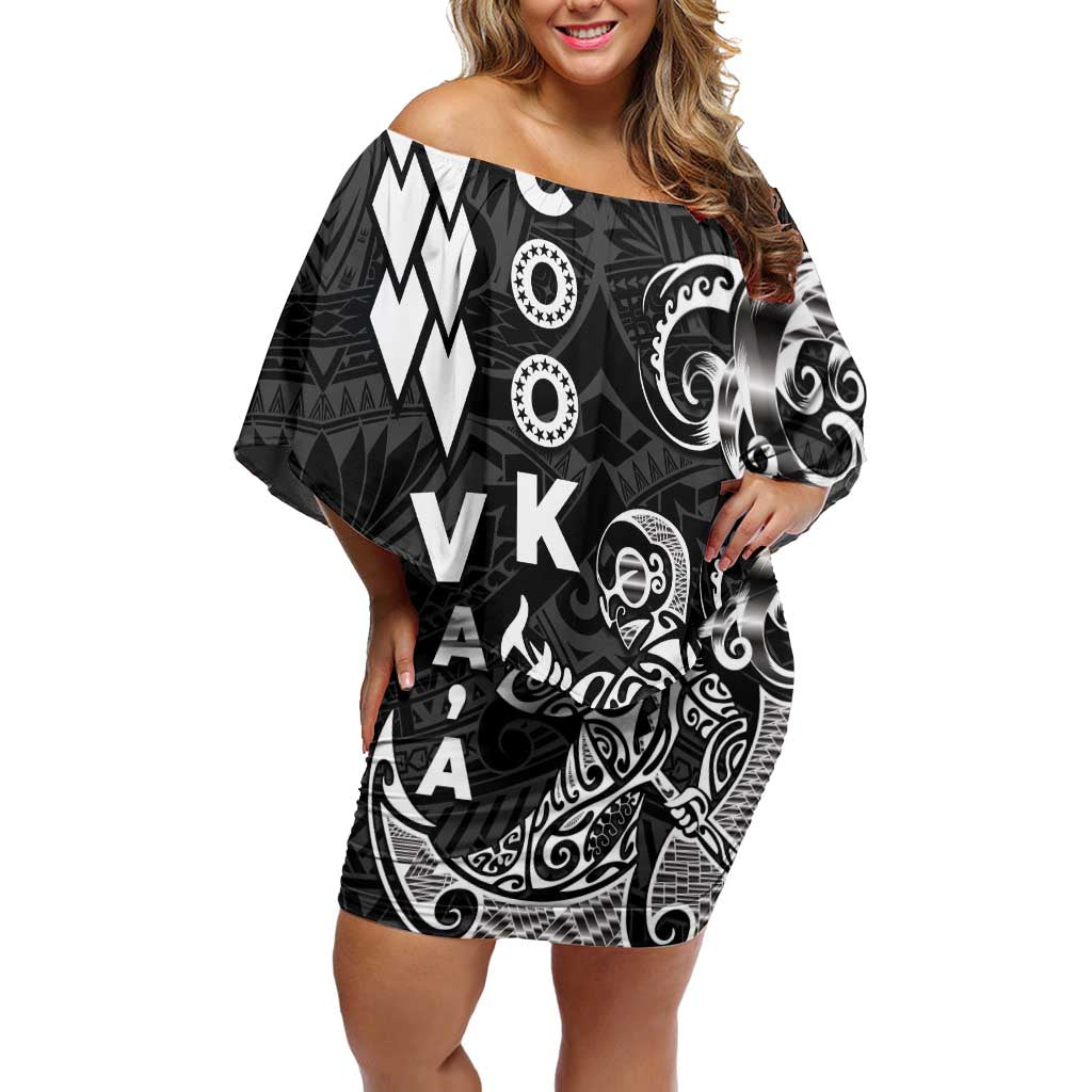 Cook Islands Va'a Polynesian Art Tattoo Off Shoulder Short Dress Black Color LT03 Women Black - Polynesian Pride