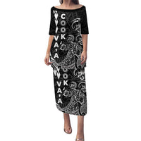 Cook Islands Va'a Polynesian Art Tattoo Puletasi Black Color LT03 Long Dress Black - Polynesian Pride