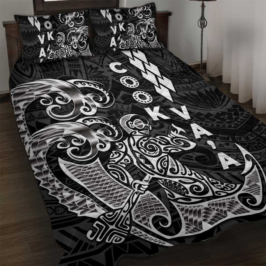 Cook Islands Va'a Polynesian Art Tattoo Quilt Bed Set Black Color LT03 Black - Polynesian Pride
