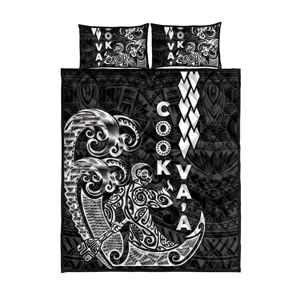 Cook Islands Va'a Polynesian Art Tattoo Quilt Bed Set Black Color LT03 - Polynesian Pride