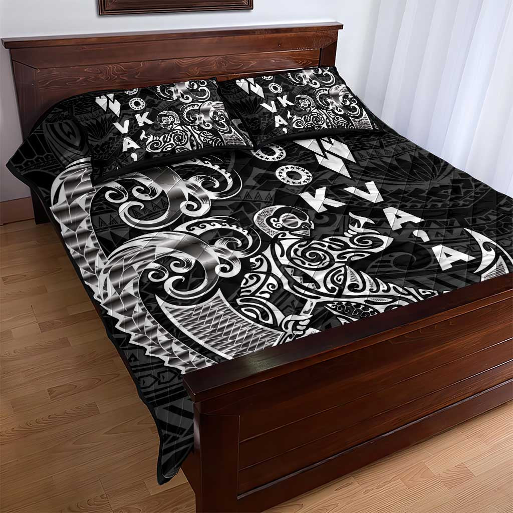 Cook Islands Va'a Polynesian Art Tattoo Quilt Bed Set Black Color LT03 - Polynesian Pride