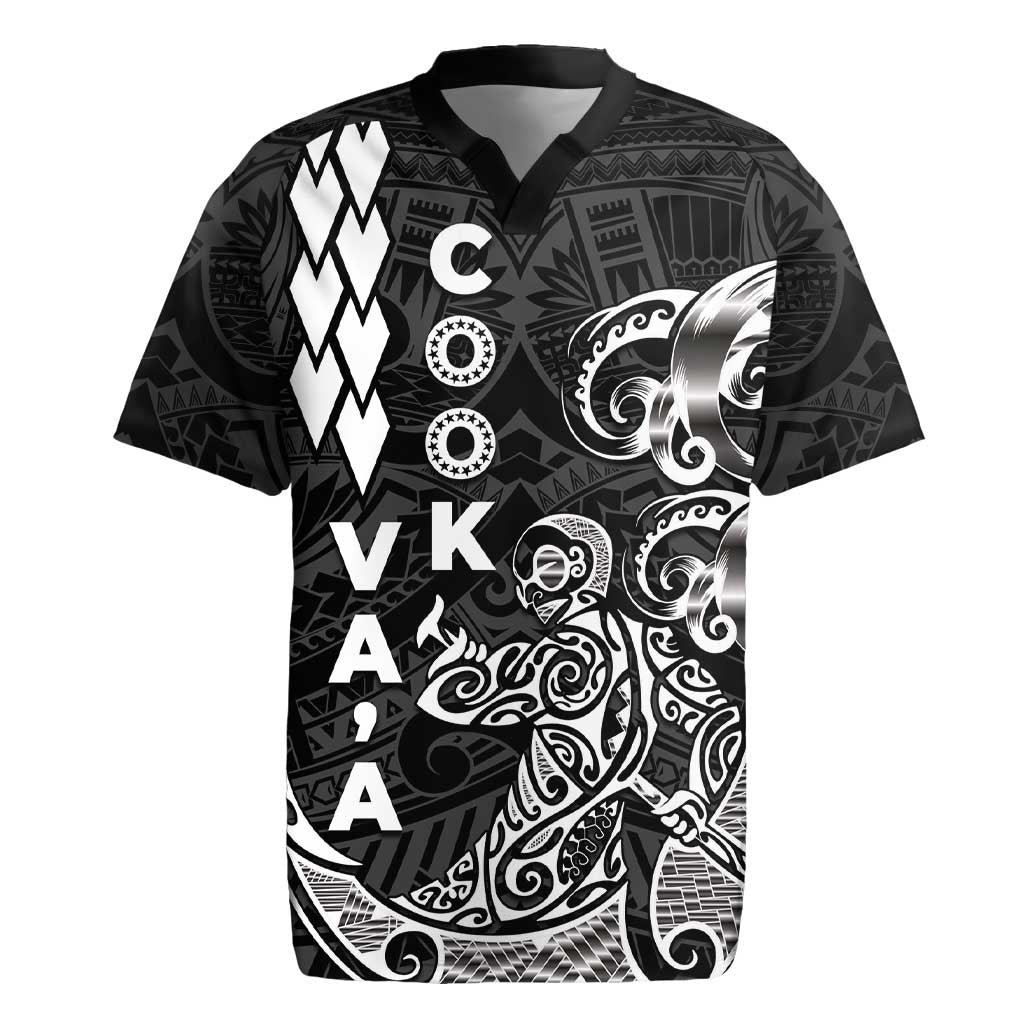 Cook Islands Va'a Polynesian Art Tattoo Rugby Jersey Black Color LT03 Black - Polynesian Pride