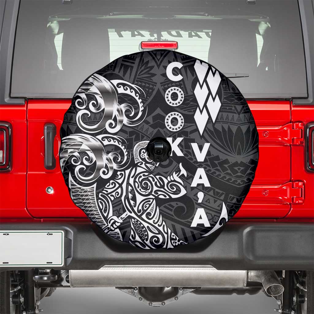 Cook Islands Va'a Polynesian Art Tattoo Spare Tire Cover Black Color LT03 - Polynesian Pride
