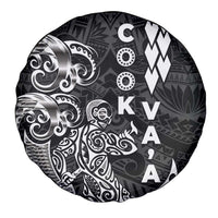 Cook Islands Va'a Polynesian Art Tattoo Spare Tire Cover Black Color LT03 - Polynesian Pride