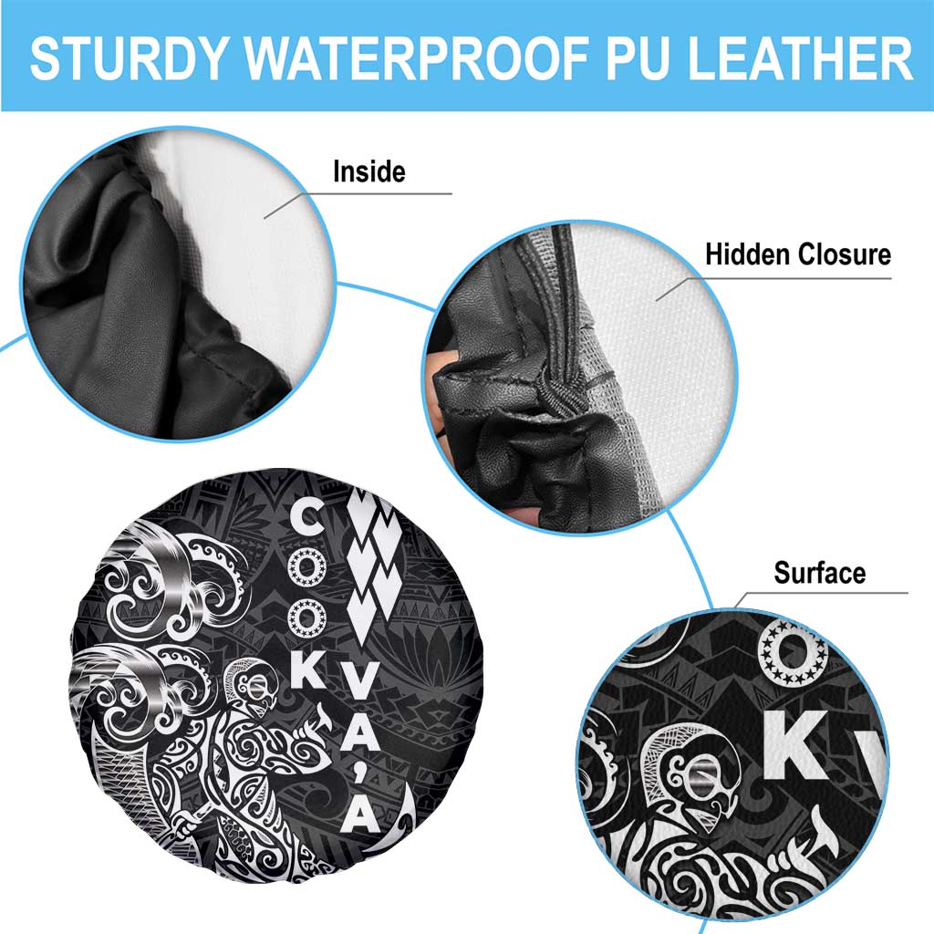 Cook Islands Va'a Polynesian Art Tattoo Spare Tire Cover Black Color LT03 - Polynesian Pride