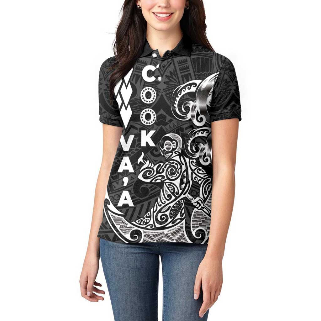 Cook Islands Vaa Polynesian Art Tattoo Women Polo Shirt Black Color