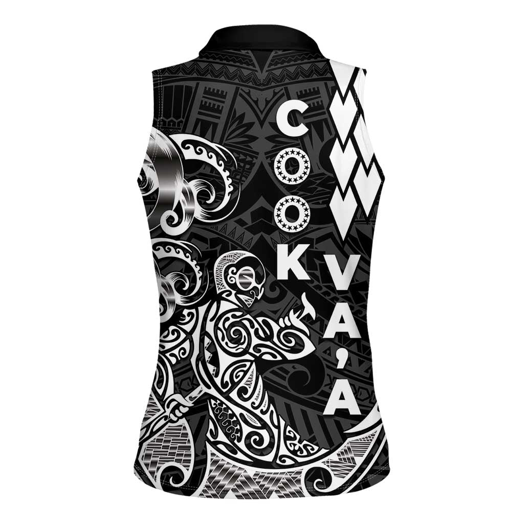 Cook Islands Vaa Polynesian Art Tattoo Women Sleeveless Polo Shirt Black Color