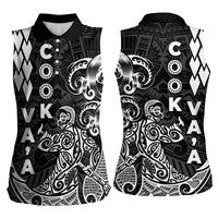 Cook Islands Vaa Polynesian Art Tattoo Women Sleeveless Polo Shirt Black Color