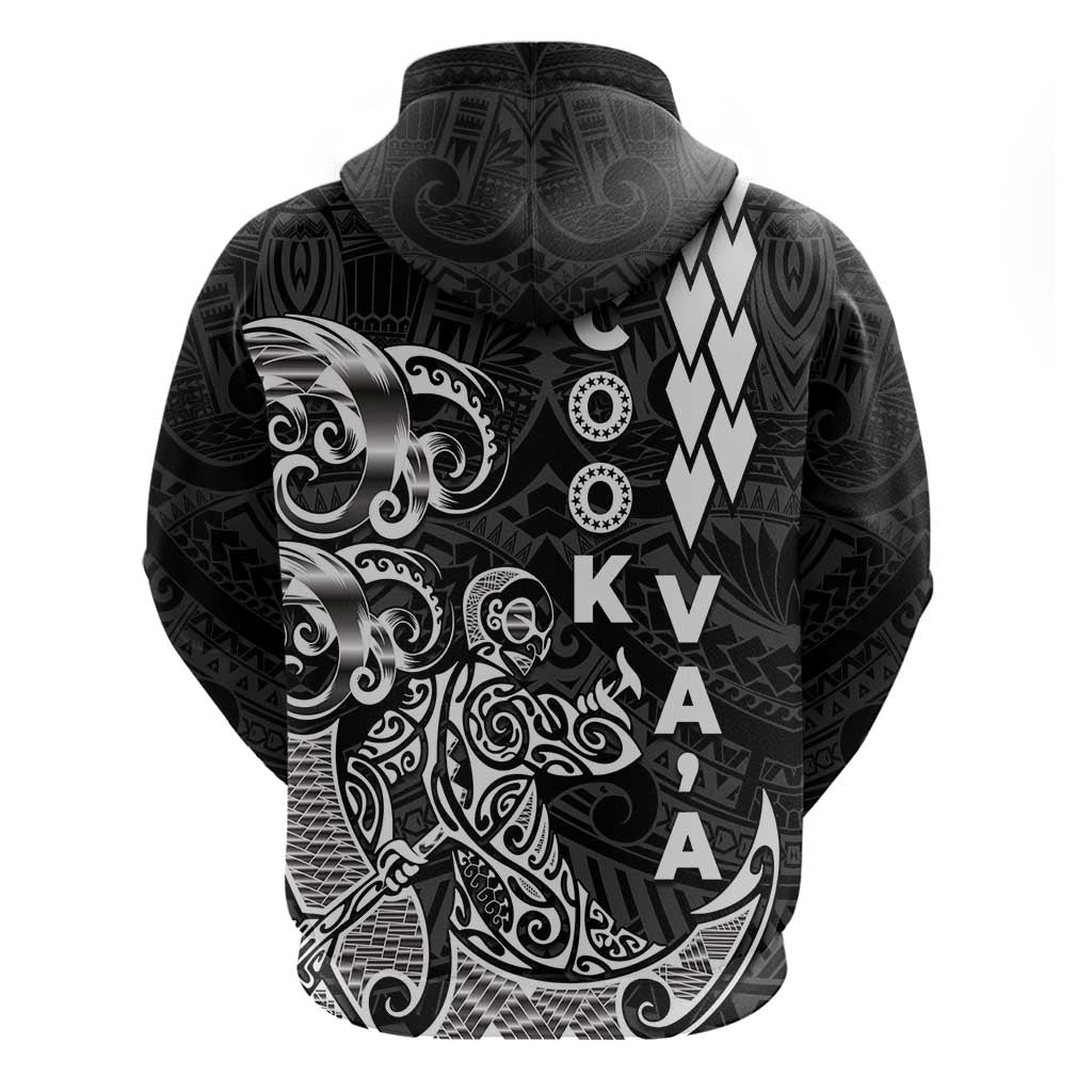 Cook Islands Vaa Polynesian Art Tattoo Zip Hoodie Black Color